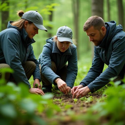 Teamet fra Grønn Vokst analyserer jordprøver i et skogområde